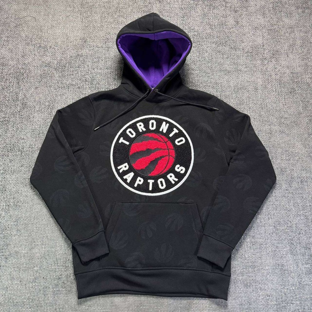 NBA Toronto Raptors Hoodie Mens Medium Black Tonal Logo Chenille Patch